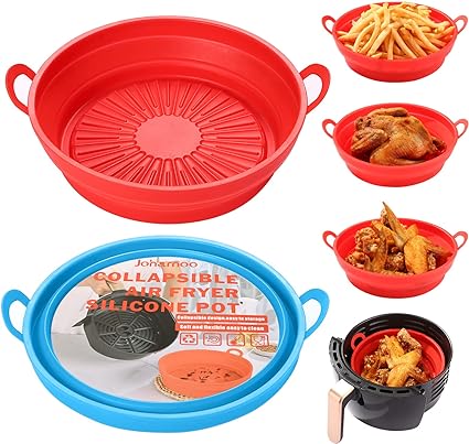 Photo 1 of Air Fryer Liners 2 Pcs, Reusable Silicone Air Fryer Liners Round 7.5 Inch, Silicone Air Fryer Basket Fit 3-5 Qt Airfryer and Oven Accessories, Red & Blue