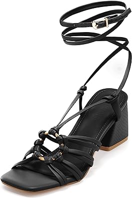 Photo 1 of Womens Lace Up Heeled Sandals Square Open Toe Chunky Mid Heel Buckle Strap Slingback Summer Dress Shoes
6.5