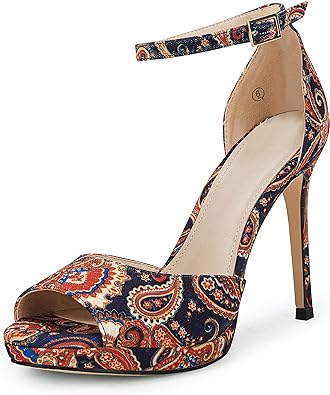 Photo 1 of Coutgo Womens Open Toe Heeled Sandals Snakeskin Ankle Strap Peep Toe Heels Elegant Floral D'Orsay Party Dress Pump Shoes
7