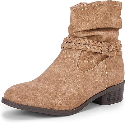 Photo 1 of Womens Slouchy Ankle Boots Braided Strap Chunky Block Heel Booties Back Zipper Almond Toe Comfortable Shoes
9.5