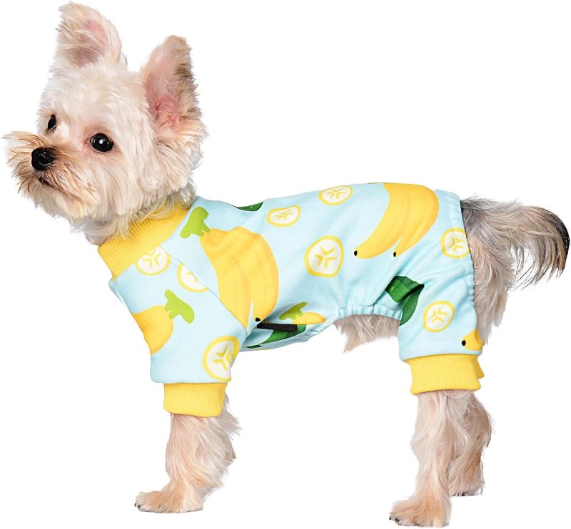 Photo 1 of Dog Pajamas for Small Dog Boy Girl Fleece Puppy pjs Jammies 4 Leg Dog Clothes for Chihuahua Yorkie Winter Warm Onesies Jumpsuit Clothing for Pet Dogs Male Female (Small (5-8 Ib), Banana Yellow)
