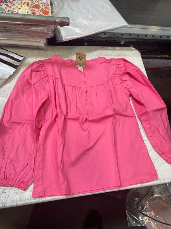 Photo 2 of Amazon Aware Girls' Cotton Blend Puff Sleeve Feminine Blouse L 10
