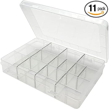 Photo 1 of 2 PACKS --- Plastic Storage Box 14 Grids with Removable Dividers Clear Small Parts Organizer Box Adjustable Compartments Container for Bead Jewelry Screw Sewing
