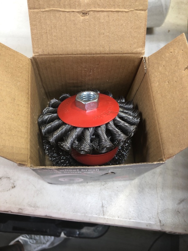 Photo 2 of 4 Inch Wire Wheel Brush Cup Brush Set, Twisted Knotted Cup Brush 5/8 Inch-11 Threaded Arbor 0.002 Inch Carbon Steel Wire Wheel for Angle Grinder 3