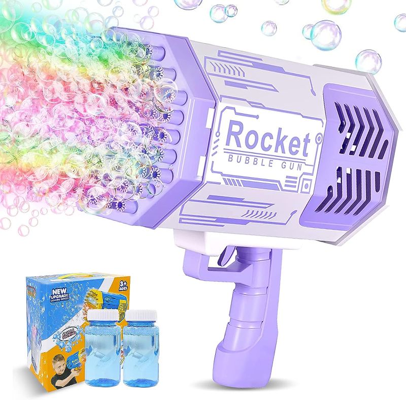 Photo 1 of 69-Hole Bubble Gun with FlashLight/Bubble Solution, Big Rocket Launcher Bubble Machine Bubble Blower Bubble Maker Bazooka Bubble Gun Kids Boys Girls Toy Gifts for Outdoor Indoor Birthday Wedding Party
