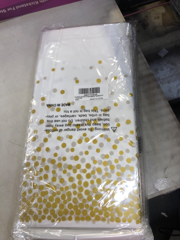Photo 1 of 8 Pack Disposable Tablecloth 54" X 108" Rectangular Table Cover Gold Dot White Table Cloths Waterproof Parties Tablecloths for Indoor or Outdoor Events, BBQ, Party, Wedding, Graduation, Thanksgiving