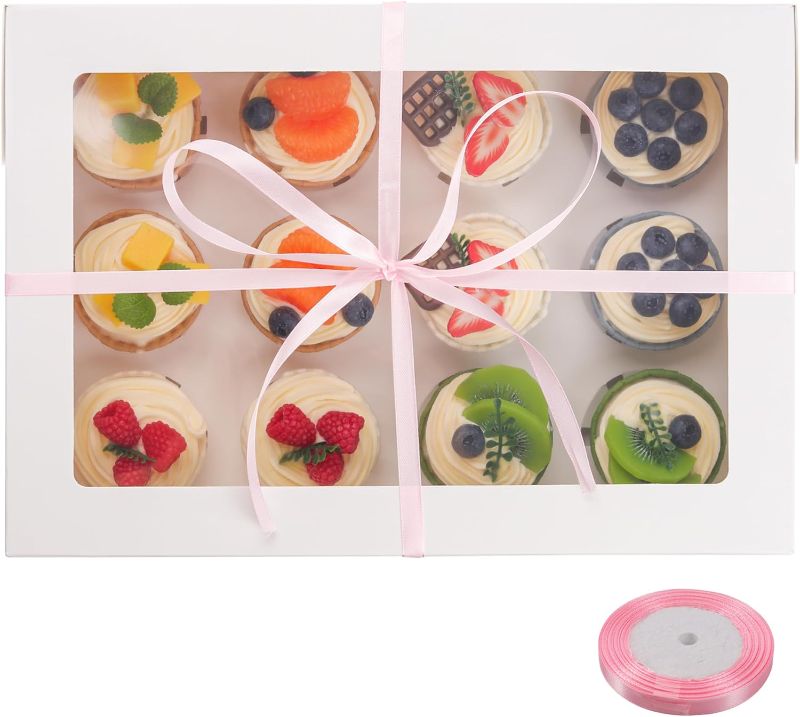 Photo 1 of YunKo 6 Pack Dozen Cupcake Boxes White Cupcake Containers with Window Fit 12 Cupcakes or Muffins
