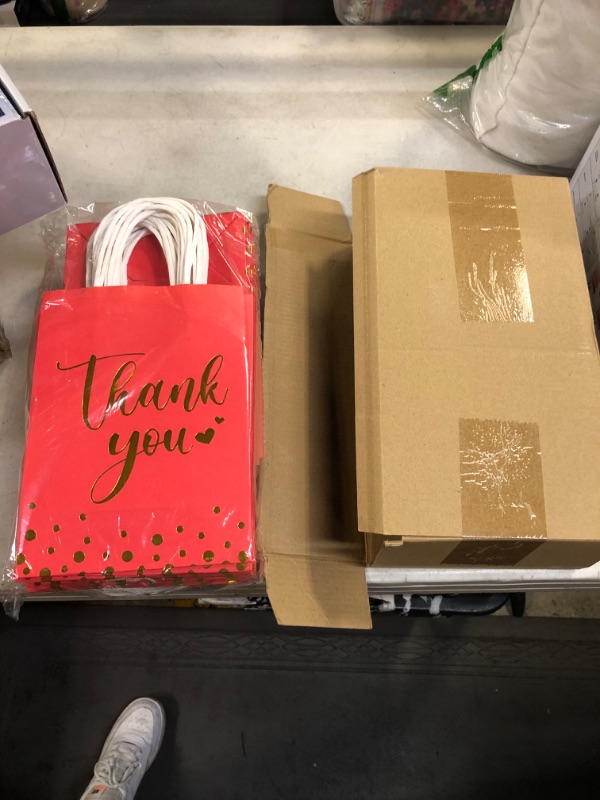 Photo 2 of 30 Pcs Thank You Gift Bags with Tissue Paper Gold Thank You Wedding Bags with Handle for Business, Shopping, Wedding, Baby Shower, Party Favors (Red)