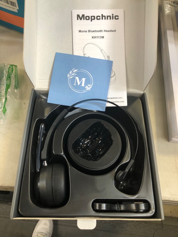 Photo 3 of Mopchnic Bluetooth Headset, Wireless Headset with Upgraded Microphone AI Noise Canceling, On Ear Bluetooth Headset with USB Dongle for Office Call Center Skype Zoom Meeting Online Class Trucker