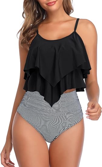 Photo 1 of American Trends Tankini Swimsuit for Women Two Piece High Waisted Bathing Suit Tummy Control Swimwear Slimming Swim Suit
med