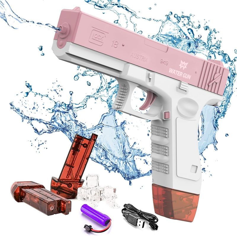 Photo 1 of Electric Water Guns Pitsol up to 32FT Range, Automatic Squirt Gun with 2 Pcs 58CC High Capacity Water Tank, Water Toy Guns for Adults Boys Girls Summer Swimming Pool Party Beach Outdoor(Pink)
