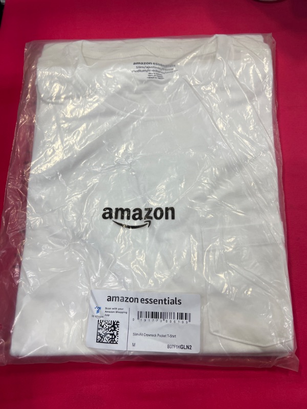 Photo 2 of Amazon Essentials Men's Slim-Fit Short-Sleeve Crewneck T-Shirt, Multipacks Medium White Pocket