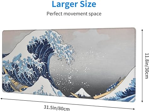 Photo 1 of Extended Large Mouse Pad, Wave Painting Big Gaming Mouse Mat Non-Slip Water-Resistant Rubber Base Computer Keyboard Mouse Mat 31.5X11.8 inch Large Kanagawa Full Desk Mousepad 3D Pattern Keyboard Mat