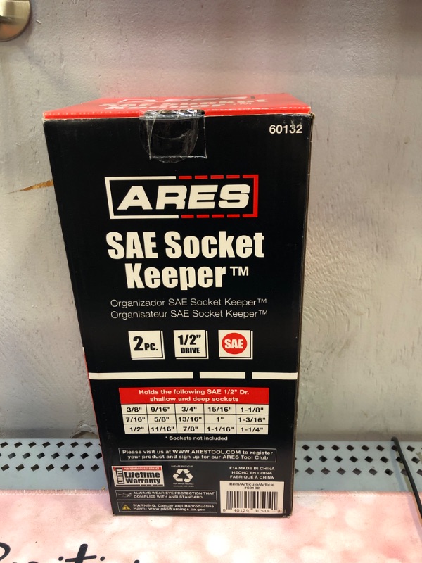 Photo 1 of ARES 60132 – 2-Piece 1/2-Inch Drive SAE Socket Keeper Socket Organizer Tray - Red Socket Holder Trays - Store 30 Standard and Deep Size SAE Sockets 1/2-Inch Drive SAE Red
