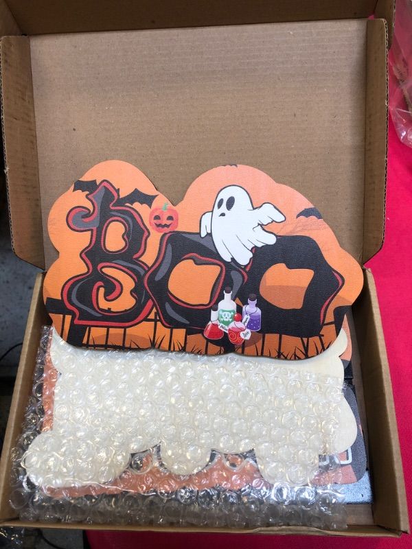 Photo 1 of 3 Pieces Halloween Centerpiece Signs, Happy Halloween Wooden Table Decorations, Trick or Treat Table Topper Signs with Spooky Goast, Pumpkin Shaped Ornaments for Home Party Tabletop Supplies