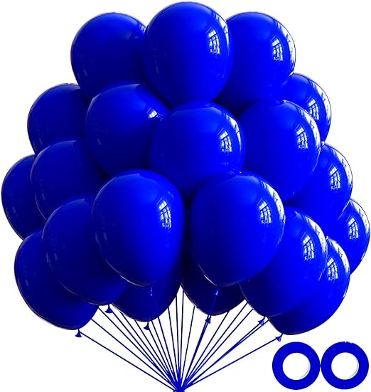 Photo 1 of 100pcs Royal Blue Balloons, 12 inch Dark Blue Party Balloons Helium Quality for Birthday Graduation Anniversary Party Decorations(With 2 Blue Ribbons)