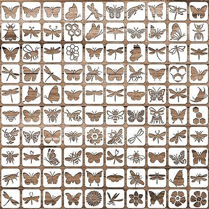 Photo 1 of 100 Pieces Insect Stencil Template for Painting Reusable Drawing Stencils Spring Summer Template, Stencils for Painting on Wood Craft Supplies Wall Home DIY Decor 3 x 3 Inch