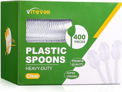Photo 1 of [400 Count] Heavy Duty Plastic Spoons, Premium Disposable Spoons, Durable Plastic Cutlery for for Parties, Picnics, Big Event, Daily Use - Heat Resistant & BPA Free - Clear