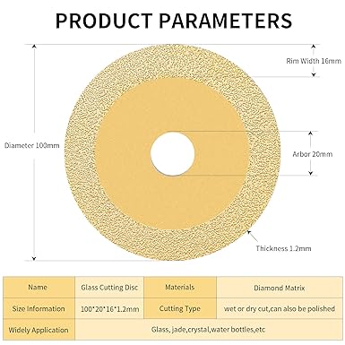 Photo 3 of GoYonder 4" Glass Cutting Disc, Super Thin Diamond Saw Blade for Angle Grinder, Tile Cutting Blade for Cuting Stone Ceramics Glass, 46 Grits (Gold