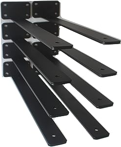 Photo 1 of 8 Pack - 14 inch Black Hidden Invisible L Shelves Brackets(1/5 Inch Thicked), Floating Hidden Shelf Brackets Heavy Duty Shelf Brackets Industrial L Shelf Bracket Iron Shelf Brackets