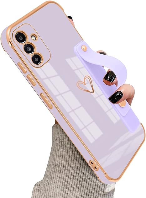 Photo 1 of Uioeua Compatible with Samsung Galaxy A13 6.5" 2021 Case Thin for Women Girls,Soft TPU Plating Bumper Wristband Holder Case Slim Anti-Scratch Shockproof Love Heart Cute Case(Elegant Purple)               12 cases 