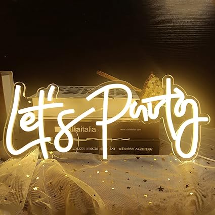 Photo 1 of  Neon Signs for Wall Decor 16''x 7'' Word Let's Party LED Neon Light Sign Art Decorative Lights for Bachelorette/ Engagement/ Birthday/Wedding Warm White