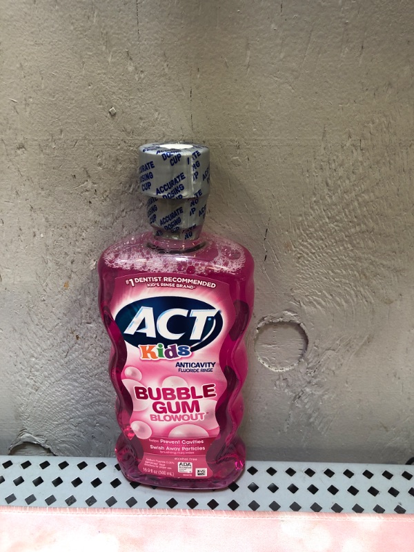 Photo 2 of ACT Kids Anticavity Fluoride Rinse Bubble Gum Blowout 16.9 fl. oz. Accurate Dosing Cup, Alcohol Free  exp 02-2026