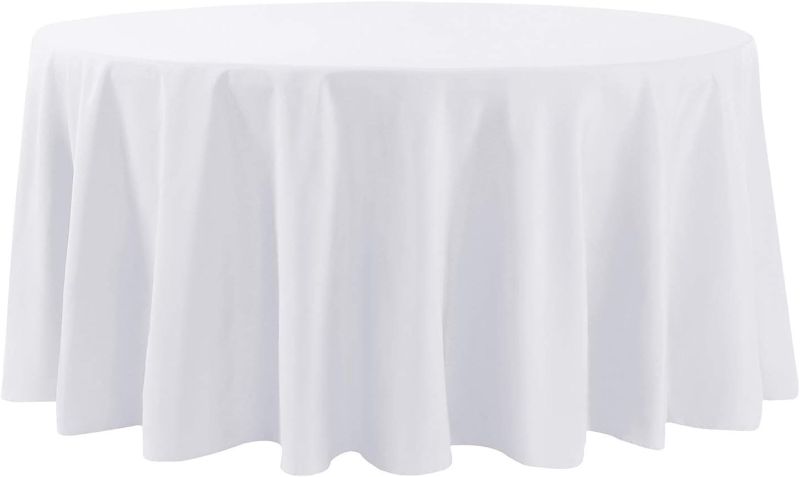 Photo 1 of 120 inch Round Tablecloth Washable Polyester Table Cloth Decorative Table Cover for Wedding Party Dining Banquet (120 inch,White)
