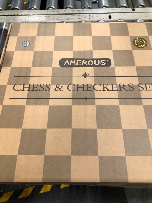 Photo 3 of AMEROUS 15" x 15" Wooden Chess & Checkers Set with Built-in Storage Drawers / Weighted Chess Pieces / 2 Bonus Extra Queens / 24 Cherkers Pieces / Classic 2in1 Board Games Chess Sets for Kids, Adults