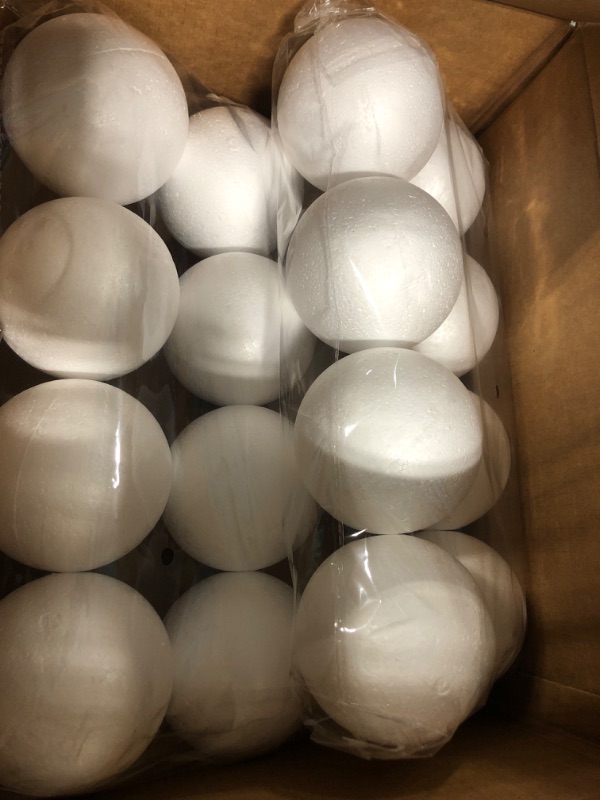 Photo 2 of 16pack Foam Balls for Crafts, 4 inch Polystyrene Smooth Round Balls, for Arts and Crafts Supplies, School Project, Weddings, Christmas, Home Decoration and Various Gathering White 16pcs