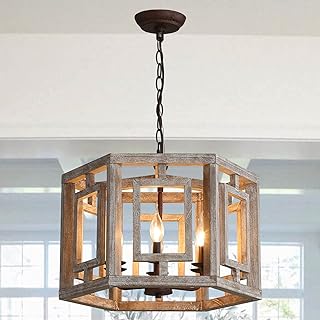 Photo 1 of 20'' Farmhouse Chandelier, 6-Light Wood Rustic Chandelier, Modern Farmhouse Chandeliers for Dining Room Light Fixture, Hanging Pendant Lights for Living Room, Kitchen, Entryway, Foyer, Bedroom