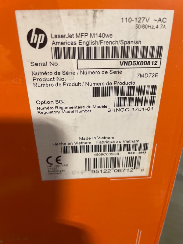 Photo 1 of HP LaserJet MFP M140we All-in-One Wireless Black & White Printer with HP+ and Bonus 6 Months Instant Ink (7MD72E) New Version: HP+, M140we