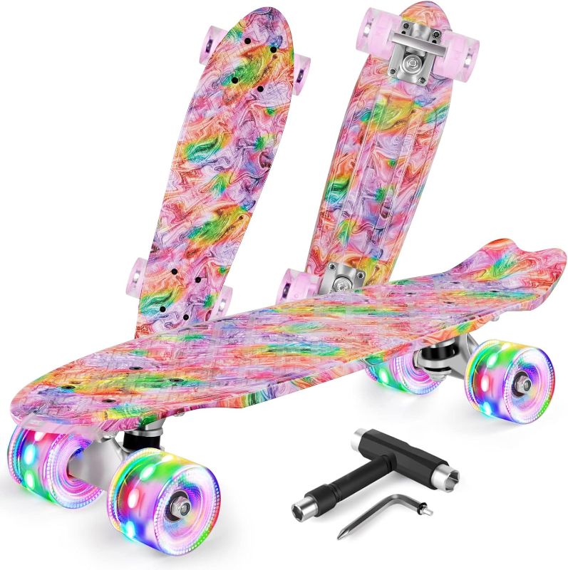 Photo 1 of BELEEV 22 inch Skateboards for Kids, Cruiser Skateboard for Beginners Girls Boys Teens Adults, Mini Skateboards Classic Complete Skate Board with All-in-One Skate T-Tool, Max Load 220 lbs Azure Galaxy