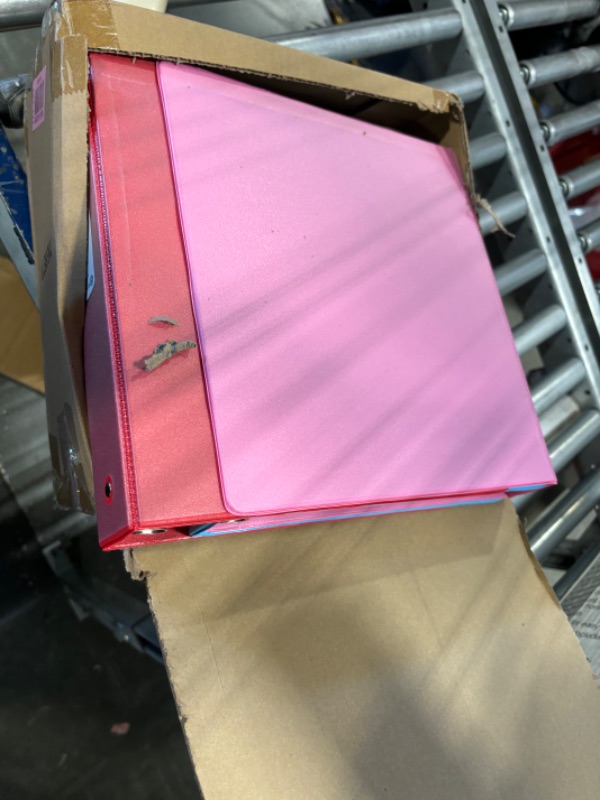 Photo 3 of 3 Ring Binder Pink, 1.5 Inch Clear View Cover with 2 Inside Pockets Binder, Colored School Supplies 1 ½ Inch Round Ring Binders, Also Available in Red, Blue, Purple, Green, and Grey (6 PC) – by Enday 1.5-Inch 6 Pink