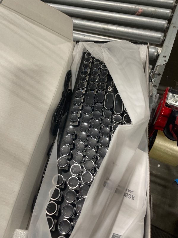 Photo 1 of RK ROYAL KLUDGE Typewriter Style Mechanical Gaming Keyboard with True RGB Backlit Collapsible Wrist Rest 108-Key Blue Switch Retro Round Keycap - Black Blue switch Black