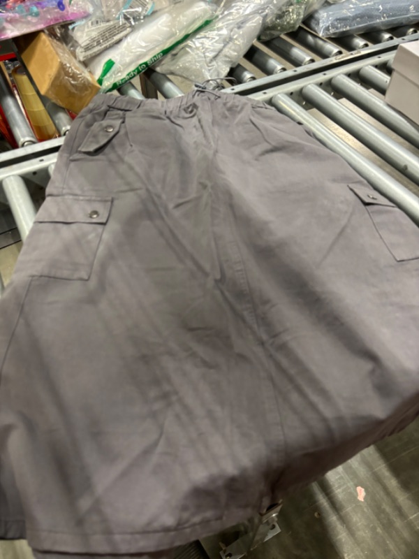 Photo 3 of Dokotoo Women's Drawstring Waist Flap Pocket Cargo Skirt Back Slit Midi Skirt X-Large Gray