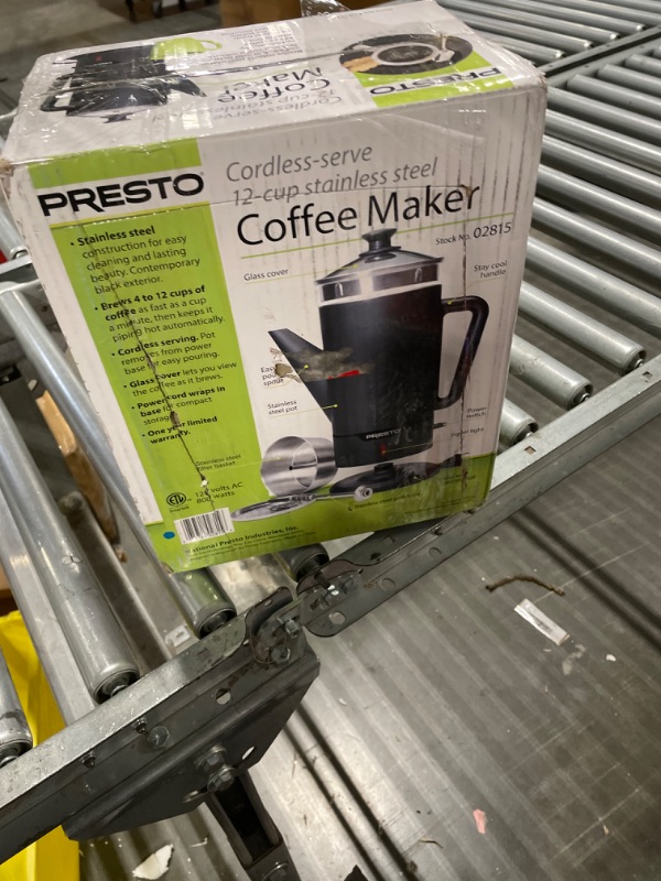 Photo 2 of ***** USED**** Presto 02815 12-Cup Cordless Stainless Steel Coffee Percolator - Modern Design, Easy Pour Spout, Stay-Cool Handle, Matte-Black