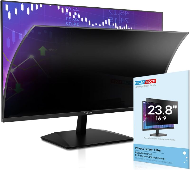 Photo 1 of FILMEXT [2023 Upgrade] 23.8 inch Removable Computer Privacy Screen Filter for 16:9 All-in-One Desktop/Frameless Monitor, Bubble Free UV Blue Light Filter Privacy Shield for Thin Bezel Computer