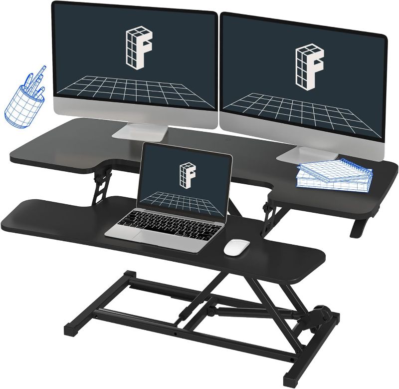 Photo 1 of FLEXISPOT Sit to Stand up Desk Riser 42in Standing Desk Converter Height Adjustable Computer Workstation with Large Keyboard Tray Black