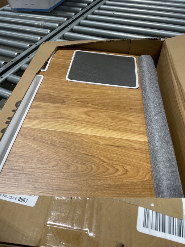 Photo 1 of HUANUO Lap Desk - Fits up to 17 inches Laptop Desk, Built in Mouse Pad & Wrist Pad for Notebook, Laptop, Tablet, Laptop Stand with Tablet, Pen & Phone Holder (Wood Grain) Light Brown Woodgrain