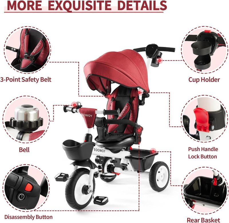 Photo 1 of JOOVY Baby Trike, 4-in-1 Kids Tricycle with Adjustable Push Handle, Removable Canopy, Safety Harness  