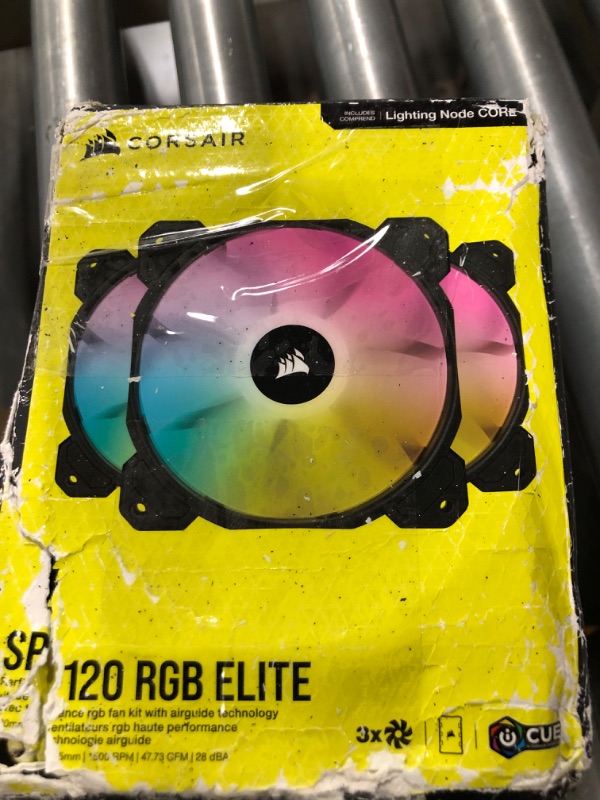 Photo 2 of CORSAIR iCUE SP120 RGB ELITE Performance 120mm PWM Triple Fan Kit with iCUE Lighting Node CORE (Pack of 3), Black 3 Pack with Lighting Node CORE 120mm