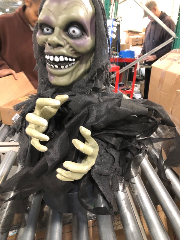 Photo 3 of 24 in. Pop-Up Animatronic Ghoul | Indoor/Outdoor Halloween Decoration | Flashing Red Eyes | Poseable | Battery-Operated