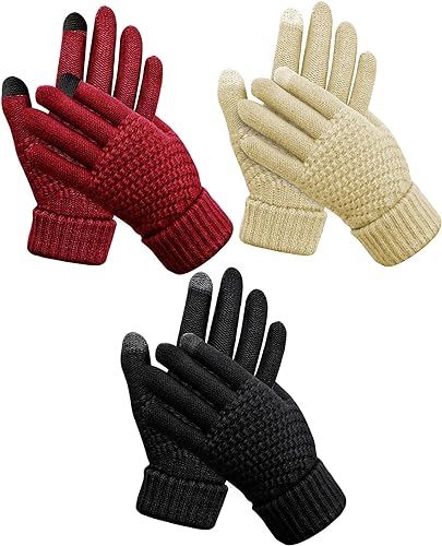 Photo 1 of 3 Pack Winter Gloves Women,  , Fashion Knit Warm Women's Winter Gloves with Thickened Wrist Cuff