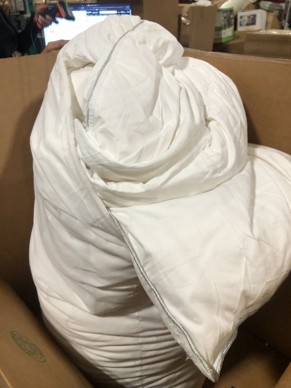 Photo 4 of APSMILE Goose Feathers Down Comforter King Size, Hotel Collection All Season Duvet Insert, 750 Fill-Power, Ultra-Soft Fluffy Medium Warmth, Baffle Box Quilted with Corner Tabs (106x90, White) King Ivory White