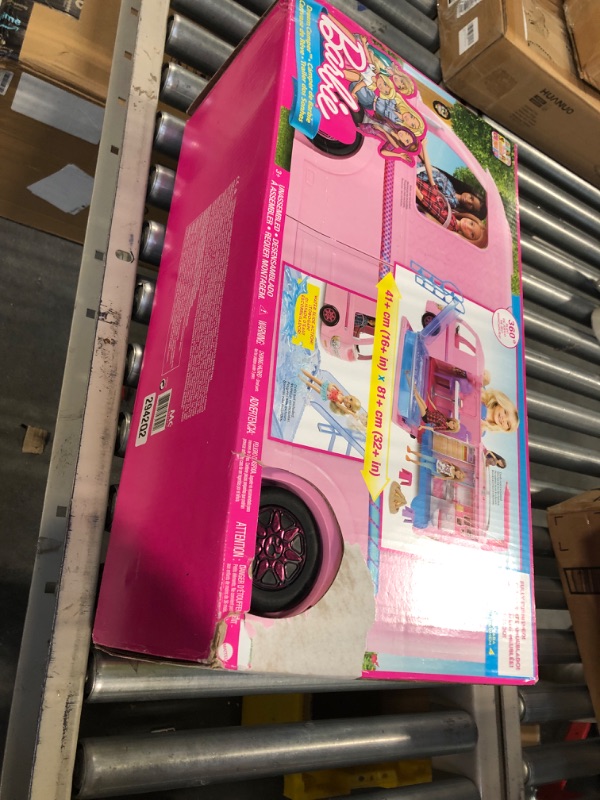 Photo 1 of Barbie Camper Playset With Barbie Accessories, Pool And Furniture, Rolling Vehicle With Campsite Transformation??? [Amazon Exclusive]