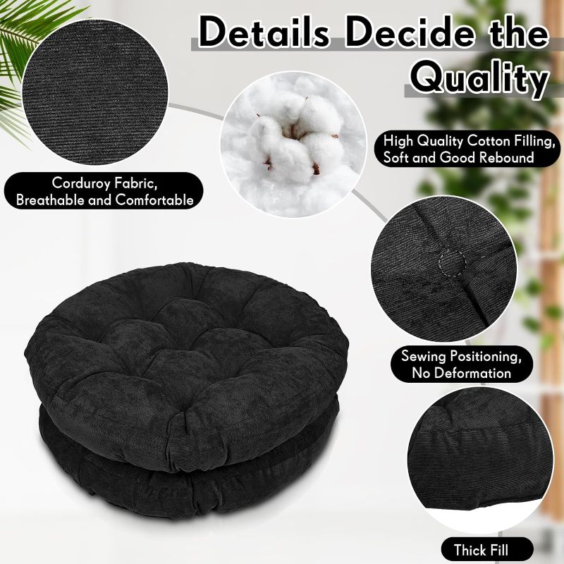 Photo 1 of 2 Pcs 22 x 22 Inch Floor Pillow Large Floor Cushions Seating Meditation Pillow Hanging Chair Cushion Tufted Corduroy Round Cushions for Outdoor Furniture Kids Adults Living Room (Black)