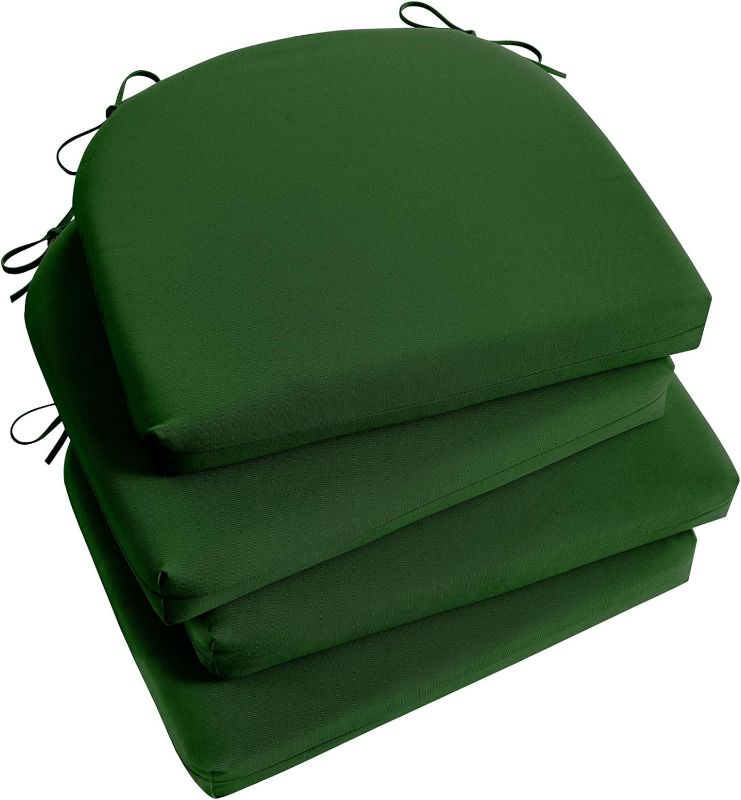 Photo 1 of Basic Beyond Outdoor Chair Cushions for Patio Furniture, Waterproof Outdoor Cushions, Round Corner Patio Chair Cushions Set of 4 with Ties, 17"x16"x2", Forest Green
