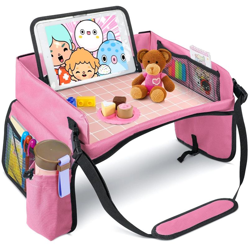 Photo 1 of BUENAVO [New Version] Car Seat Organizer Kids Travel Tray for Kids Toddlers Activities in Car Seat, Stroller, Airplane | Waterproof Dry Erase Top | Side Pocket & Water Bottle Holder
