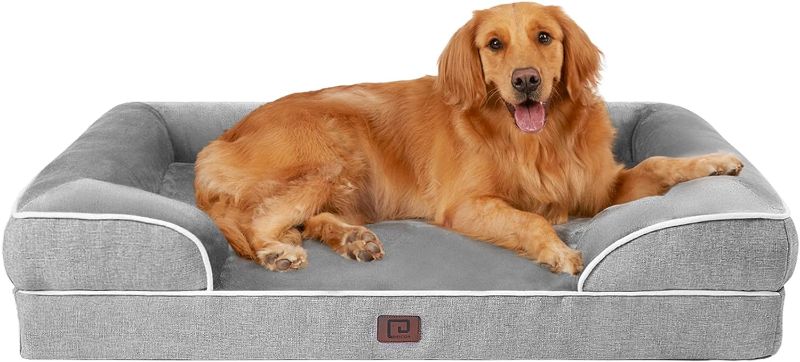 Photo 1 of EHEYCIGA Orthopedic Dog Beds for Large Dogs, Waterproof Memory Foam Large Dog Bed with Sides, Non-Slip Bottom and Egg-Crate Foam Large Dog Couch Bed with Washable Removable Cover, Grey
